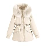 Damen Wintermantel Parka Fleece Gefüttert Warm mit Fellkapuze,Wasserdicht Winterjacke Mittlere,Winddicht Outdoorjacke Mantel Coat Weste Damen Kurz Lange Winterjacke Damen Mit Fellfutter Thermojacke