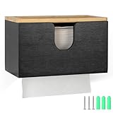 EFUTURETIME Handtuchspender für Papierhandtücher aus Bambus, 27.5x16x13cm, Papierhandtuchhalter Wand für H2 Papierhandtücher, Öffentliche Papierhandtuchspender mit Magnetischem Deckel, Schwarz