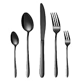 HONKKU Besteck Set Schwarz, 30 Teilig Edelstahl Besteckset für 6 Personen, Essbesteck Set mit Abendessen Messer, Gabeln und Löffeln für Zuhause/Restaurant/Party/Bankett, Rostfrei Spülmaschinenfest