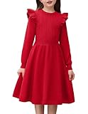 Arshiner Mädchen Pullover Kleid Strickkleid Kinder Herbstkleid Winterkleid Flatter Langarm Kleid A-Linie Einfarbig Festliches Weihnachtskleid Partykleid Freizeitkleid Rot 8