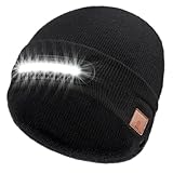 RANCOVY Mütze mit LED Licht, Wiederaufladbare USB Stirnlampenmütze Winter Warme Strickmütze LED Beanie Mütze mit Licht für Herren Damen