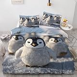 Bettwäsche 135x200 Set mit 2 Kissenbezüge Pinguin Kinderbettwäsche 135x200 Jungen Mädchen Tier Bettbezüge 135x200 Mikrofaser 3 Teilig