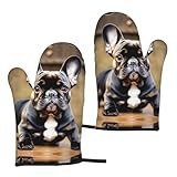 Silikon-Ofenhandschuhe, Motiv: niedliche Bulldogge, isoliert, hitzebeständig, zum Kochen und Grillen, 1 Paar