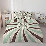 dyausi Streifen Bettdecke 200x220 4 Jahreszeiten - Wende Retro Vintage Spirale Bettdecken Ohne Bezug, Waschbar Weiche Ganzjahresdecke Steppdecke mit 2 Kissenbezug, Grün Braun Beige G203