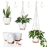 Bamworld Makramee Blumenampel Blumentopf Hängend Außen Innen (Mit 3 Töpfen) Balkondeko Hängeampel Balkon Deko Aesthetic Room Decor Boho
