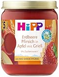 HiPP Bio Frucht und Getreide Erdbeere Pfirsich in Apfel mit Grieß, 160g, 6er Pack (6x160g)