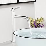 ARCORA Wasserhahn Bad, Waschtischarmatur hoch mit Auslauf Höhe 207 mm 360° schwenkbar Armatur Waschbecken aus Messing, Chrom