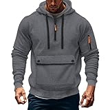 Herren-Kapuzenpullover, halber Reißverschluss, große Größen, lässig, bequem, mehrere Taschen, für die Arbeit im Freien, für den Alltag, Fitnessstudio, Sweatshirt, einfarbig