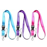 kuou 3 Stück Schlüsselband Lanyard, 47cm Ausweishülle Bunt Nylon Umhängeband Schlüsselbänder mit Abnehmbarer Schnalle für Schlüssel Ausweishüllen Arbeitskarte(Blau, Rosa, Lila)