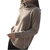 Alloaone Gestreifter Rollkragenpullover für Damen aus Wolle, Sku-05-Khaki9, L