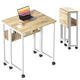 GreenForest Kleiner Schreibtisch Klappbar, 63 cm Klappschreibtisch mit Rollen, Einfache Montage Klappbarer Schreibtisch mit Stauraum, Home Office Klapptisch, Beige
