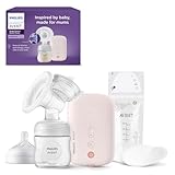 Philips AVENT Elektrische Einzelmilchpumpe, in Klinikqualität, Trinkrhythmus wie Ihr Baby, 125-ml-Flasche und Stilleinlagen, Rosa, 5-teilig, Modell SCF395/31