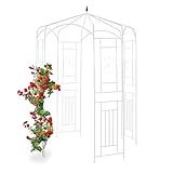 Relaxdays Rosenpavillon Metall, Rankhilfe für Kletterpflanzen, Garten, dekorativer Rankpavillon, HBT 250x160x160cm, weiß