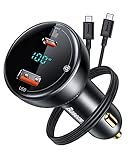 Baseus USB C Car Charger 100W, PD3.0 QC4.0 2-Ports Fast Charging LED Cigarette Lighter USB Charger Adapter Compatible with Samsung, iPhone, Huawei, iPad, MacBook Pro Air, Tablet Laptop