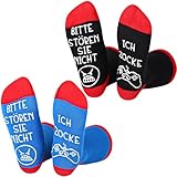 Yamitora 2 Paar Gaming Socken Gamer Geschenk für Männer,Socken mit Spruch Bitte Stören Sie Nicht Ich Zocke SockenZocken Baumwollsocken 37-45 Haussocken Wintersocken Weihnachtsgeschenke