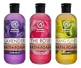 Badeschaum Set 3x350ml - Badeschaum mit Ätherischem Lavendelöl & Rosenöl & Ylang Ylang Öl - Aromatherapie Badewanne - Körperpflege - Entspannung - SPA - Baden - Badezusatz - Schaumbäder