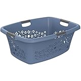 Rotho Flowers Wäschekorb 50l mit 4 Griffen, Kunststoff (PP) BPA-frei, horizonblue, 50l (65.1 x 48.6 x 26.2 cm), Blau