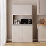 PLATAN ROOM Küchenbuffet Küchenschrank Buffetschrank Ester Sideboard mit Arbeitsplatte 100x50x187 cm Küchenvitrine weiß/Kaschmir/anthrazit/lehm grau (Kaschmir)