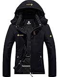 GEMYSE Damen Wasserdichte Berg-Skijacke Winddichte Fleece Outdoor-Winterjacke mit Kapuze (Schwarz,L)