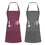 Vicloon Küchenschürze,2 Stück verstellbare Schürze mit 2 Taschen,Maschinenwaschbar, farbecht Schürze für Männer Damen Küche Restaurant Café -Grau & Weinrot