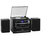 Auna Plattenspieler für Schallplatten, Lautsprecher, DAB Radio & CD-Player, Schallplattenspieler mit Bluetooth, Audio Record Player, Moderner Vinyl , Retro-