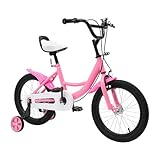 WINZING Kinderfahrrad, 16 Zoll Kinderfahrrad Höhenverstellbar Kinderfahrrad mit Hilfsrad 5-6 Jahre Leichtes Schnellmontagerad Für Jungen und Mädchen Fahrrad (Rosa)