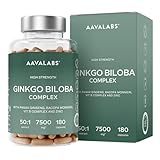Ginkgo Biloba Kapseln 7500mg 50:1 Extrakt Bacopa Monnieri Brahmi Panax Ginseng Hochdosiert, Vitamin B Zink - Nootropic Gingko Hochdosiert für Konzentration - 180 Ginko Biloba Kapseln