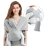 JM-Tragetuch Baby,Elastisches Babytragetuch ohne binden,Ergonomisches Baby Tragetuch,Atmungsaktives Tragetuch für Hände frei Verstellbare Babytrage von 3,6 kg bis 15 kg (Grau)