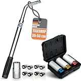 bonsport Teleskop Radmutternschlüssel Auto 17/19mm - Inkl. 3er-Set Felgenüsse & 8er-Set Reifenmarkierer - Radschlüssel ausziehbar - 1/2 Zoll Radschraubenschlüssel