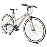 Hiland 28 Zoll Trekkingrad Bike Cityrad Damenrad 7 Gang Hybrid Fahrrad Pendlerfahrrad für Frauen Damen Mädchen Silber