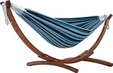 Vivere C8SPCT-34 Doppelhängematte aus Baumwolle mit stabilem Bogengestell aus Massivkiefernholz – Blue Lagoon