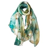 STORY OF SHANGHAI Seidenschal Damen 100% Seide, 30+ Farben XXL Blumen Seidentuch, Stola für Abendkleid Hochzeit, Seide Schal Halstuch, 175 * 110cm,Grün,Neu Floating Cloud 03