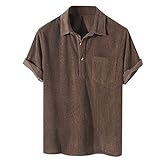 T-Shirt Herren Schwarz Rundhals Lässige Cord-T-Shirt-Bluse für Männer, solide Umlegekragen, Kurzarm-Hemdenbluse Uhr Digital Kinder