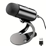 Jectse Computermikrofon, Plug -and -Play -USB -PC -Mikrofon mit Omnidirektionaler Klangabholung, Einer Berührung Stumm, Leicht und Tragbar, mit Ständer und Indikatorlicht für Live