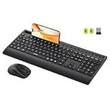 Tastatur Maus Set Kabellos, seenda Bluetooth Tastatur mit Maus Ergonomisch für mehrere Geräte mit Handballenauflage/Telefonhalter, Leise Funktastatur Fullsize für Windows,Laptop,MacBook,Pad, Schwarz