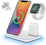 15W Wireless Charger, 3 in 1 Ladestation Kompatibel mit Apple iPhone 11/12/13/14/15 Series Apple Watch und AirPods, Schnellladegerät für Samsung S20/S21/S22 und Qi Kompatible Telefone (Weiß)