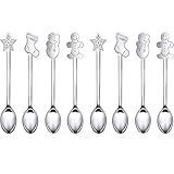 Christmas Spoons,8 Stück Weihnachtslöffel Edelstahl Weihnachten Kaffee Löffel Set Dessertlöffel Eislöffel Lang Weihnachts Löffel Lang Latte Macchiato Weihnachten Teelöffel Weihnachtsfeierbesteck