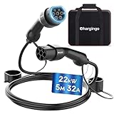 Chargingo Typ 2 Ladekabel 22kW 32A 3 Phasig, 5M Schnellladekabel Beidseitig Typ 2 für E Auto EV/PHEV, Mode 3 EV Ladekabel mit Tragetasche, IP65, Kompatibel mit Model S/3/X/Y