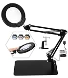 Lupe mit Licht und Ständer, 10X LED Lupenleuchte mit Klemme, LED Lupenlampe mit 3 Farbmodi Dimmbare, Lampe mit Lupe für handwerkliche Reparaturen Nahaufnahmen, Tischlupe mit Beleuchtung