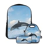 Alvaradod Schulrucksack-Set Blue Sky Springorca Killer Whale Meereslandschaft Ocean Parks Waters Gehen Surf Design One mit Lunchtasche und Teenager-Rucksack