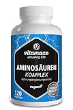 Aminosäuren Komplex hochdosiert & vegan, 120 Tabletten mit 8 essentiellen Aminosäuren EAA (u.a. Tryptophan, Lysin, Leucin, Tyrosin), Nahrungsergänzung ohne Zusatzstoffe, Made in Germany