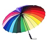 Arazi Regenschirme for Regen, Regenschirm, 24 Knochen, gerader Griff, Regenbogen-Regenschirm, Langer Griff, automatischer Stoff-Farbschirm for Regen, Schnee, Tage, Reise-Regenschirm