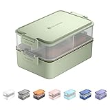 linoroso Lunchbox Erwachsene Brotdose mit 3 Fächern Bento Box mit Soßenbehälter und Geschirr Lunch Box für Mikrowelle und Spülmaschine Kunststoff BPA-frei Als Frühstücksbox Salatbox - Mintgrün