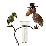 BigDean Gartenstecker Regenmesser mit Glas Rabenpaar aus Metall 136cm hoch Vögel bunt lackiert