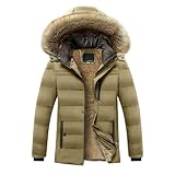 Winterjacke Herren Plüsch Steppjacke mit Kapuze Daunenjacke Winter Mittellang Parka Dicke Mantel Warm Winterparka mit Reißverschluss Einfarbige Herrenjacke Bequeme Jacket Freizeit Khaki XL