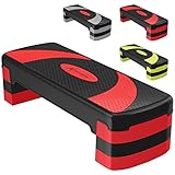 ACTIVE FOREVER Stepper für Übung 3-Stufen, Aerobic Stepper Board und 3 höhenverstellbar 10cm/15cm/20cm, rutschfeste Fitness Stepper Ausrüstung für Übung Workout Home Office, 78×30 cm (Schwarz Rot)