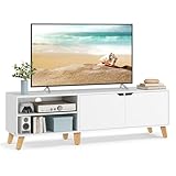 VASAGLE TV-Schrank, Fernsehtisch mit 2 Türen, 160 cm lang, TV-Regal für Fernseher bis zu 65 Zoll, verstellbare Ablagen, für Wohnzimmer, Esszimmer, Schlafzimmer, schneeweiß LTV030W01