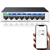 8-Port-Gigabit-Ethernet-Netzwerk-Switch, QoS, VLAN, DHCP-Snooping, App-Fernbedienung/Web-Interface-Monitor, Desktop-/Wandhalterung, Cloud-Management-Ethernet-Splitter, Heim/Büro, Netzwerk-Hub