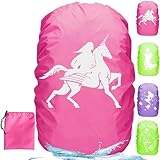 Regenschutz für Rucksack Schulranzen 30-40L, Einhorn Regenhülle Schulranzen mit Reflektorstreifen, Rosa Rucksack Schutzhülle für Kinder auf dem Schulweg und Outdoor-Nacht-Wandern bei Regen und Schnee