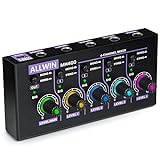 ALLWIN 4-Kanal Line Mixer, Mini Audio Mixer Low Noise DC5V 4in1out Unterstützung von Mono und Stereo für Sub Mixing, für Mikrofone/Gitarren/Bass/Keyboards/Mixer/Instrumente